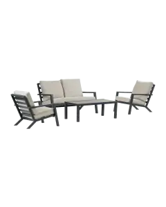 Stoel-bank Loungeset Bezano | met 2-persoonsbank | Matt Black/Off White |  Aluminium