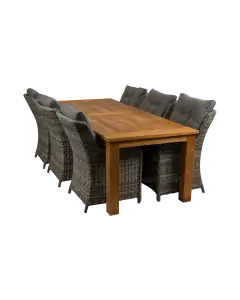 Dublin 7 delige tuinset-6 Dublin tuinstoelen-Ash Grey-teakhout tuintafel-wicker-aluminium frame