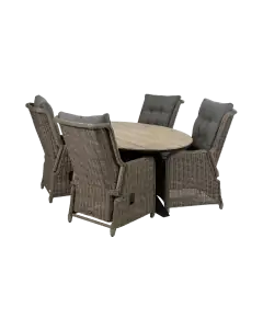 5-delige tuinset | 4 Dublin verstelbare stoelen (SW) | 180cm ovale Cyprus tuintafel (Wood)