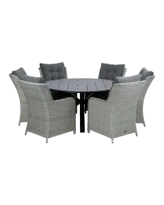 Dublin ronde tuinset-7 delige tuinset-Dublin tuinstoel-Mystic Grey-wicker vlechtwerk-cyprus ronde tuintafel-polywood