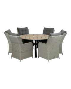 7-delige ronde tuinset | 6 Dublin tuinstoelen (MG) | ⌀150cm Cyprus tuintafel (Wood)