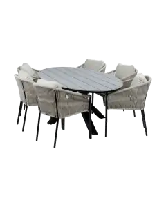 7-Delige tuinset | 6 Elvira tuinstoelen (Black) | 220cm ovale tuintafel Cyprus (Grey)