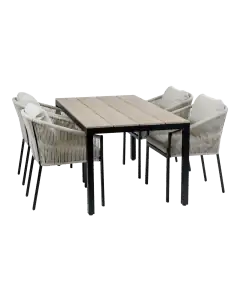 5-delige tuinset | 4 Elvira tuinstoelen (Black) | Tuintafel Cyprus 160x90cm (Wood)