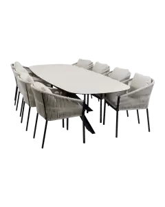 9-delige tuinset | 8 Elvira tuinstoelen (Black) | Tuintafel Malaga 280x115cm (Black)