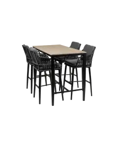 5-delige barset | 4 Isabel barstoelen Black | Cyprus bartafel 150x75cm Wood