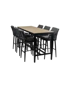7-delige barset | 6 Isabel barstoelen Black | Cyprus bartafel 200x75cm Wood
