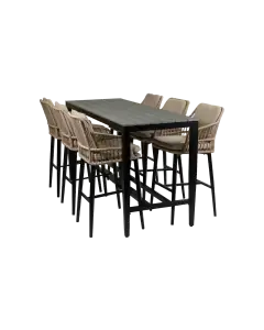 7-delige barset | 6 Isabel barstoelen Sand | Cyprus bartafel 200x75cm Grey