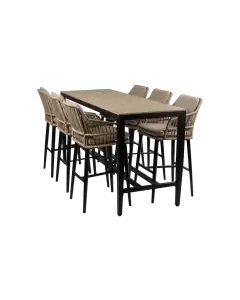 7-delige barset | 6 Isabel barstoelen Sand | Cyprus bartafel 200x75cm Wood