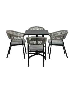 5-Delige tuinset | 4 Tuinstoelen Knokke (Black) | Inklapbare tuintafel Gent 70x70cm (Black)
