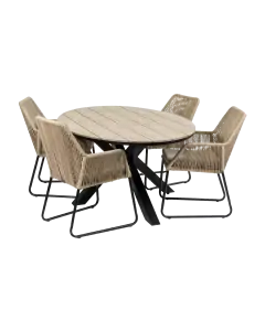 Mona tuinset-5 delige tuinset-Mona tuinstoel Sand-cyprus ovale tuintafel-rope tuinstoel-aluminium frame
