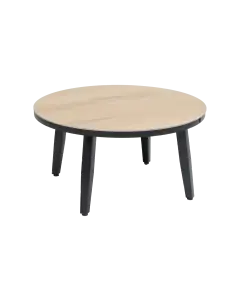 Moderne ronde bijzettafel hout zwart 73cm - mykonos bijzettafels rond - ronde houtlook bijzettafels kunststof - 4 Seizoenen Tuinmeubelen