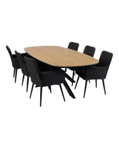 7-delige tuinset | 6 Pisa tuinstoelen (Black) | Tuintafel Cadiz 240x115cm (Black)