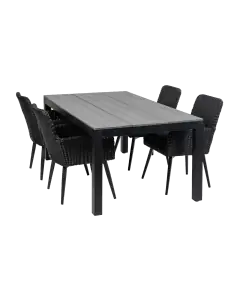 5-delige tuinset | 4 Pisa stoelen (Black) | 180cm Cyprus tuintafel (Grey)