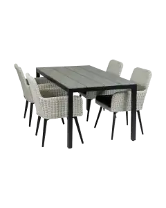 5-delige tuinset | 4 Pisa stoelen (White) | 160cm Cyprus tuintafel (Grey)