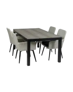 5-delige tuinset | 4 Pisa stoelen (White) | 180cm Cyprus tuintafel (Grey)