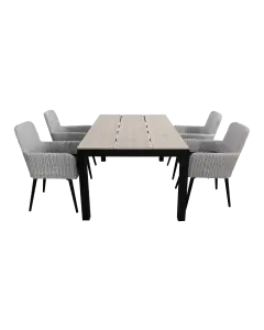 5-delige tuinset | 4 Pisa stoelen (White) | 180cm Cyprus tuintafel (Wood)