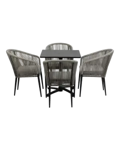 5-Delige tuinset | 4 Tuinstoelen Sluis (Black) | Inklapbare tuintafel Gent 70x70cm (Black)