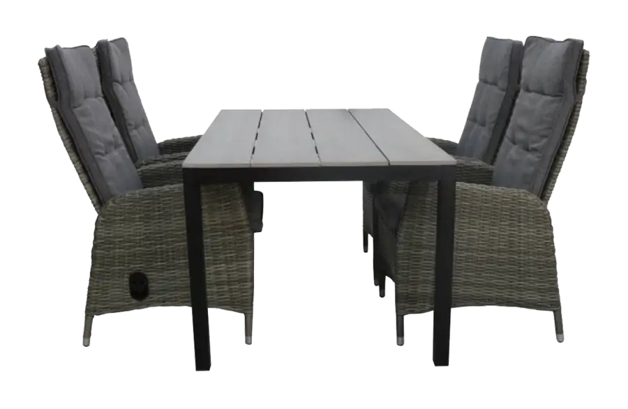 5 delige tuinset-4 kost verstelbare tuinstoelen-Ash Grey-cyprus tuintafel-grey-wicker-aluminium frame
