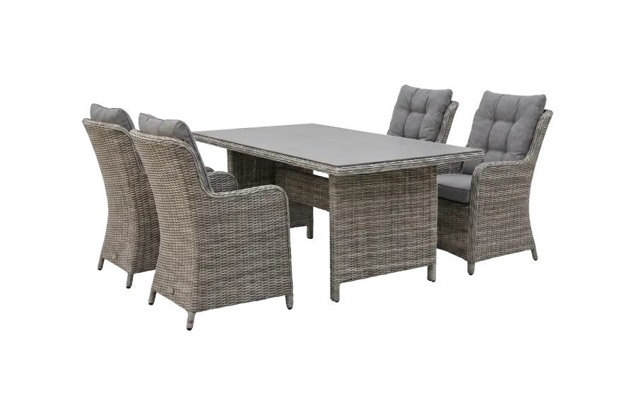 luxe-wicker-tuinset-4 personen-rechthoekige-tuintafel-grijs-dublin-comfortabele-wicker-tuinstoel