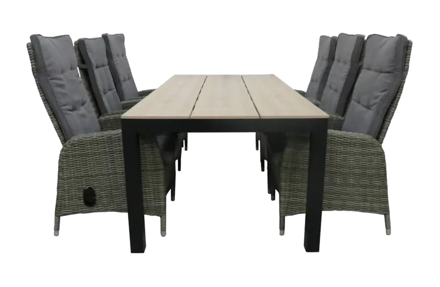 7-delige tuinset | 6 Kos verstelbare stoelen (AG) | 225cm Cyprus tuintafel (Wood)
