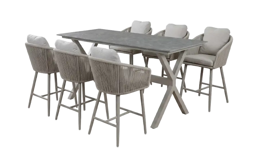 7-delige tuinset | 6 Alezio barstoelen (Camel) | Bartafel Barletta 200x75cm (Desert Pearl/Camel)