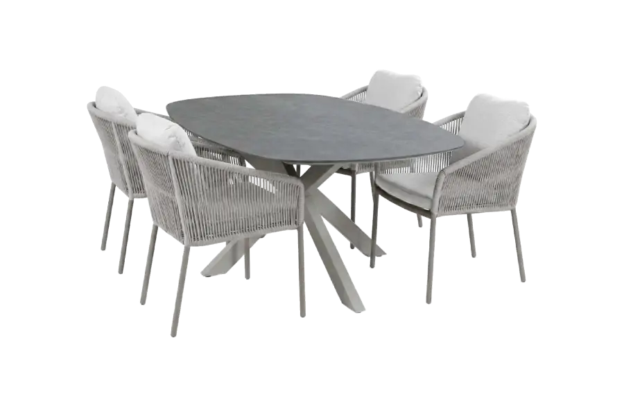 5-delige tuinset | 4 Alezio tuinstoelen (Beige) | Tuintafel Barletta 180x115cm Camel & Desert Pearl