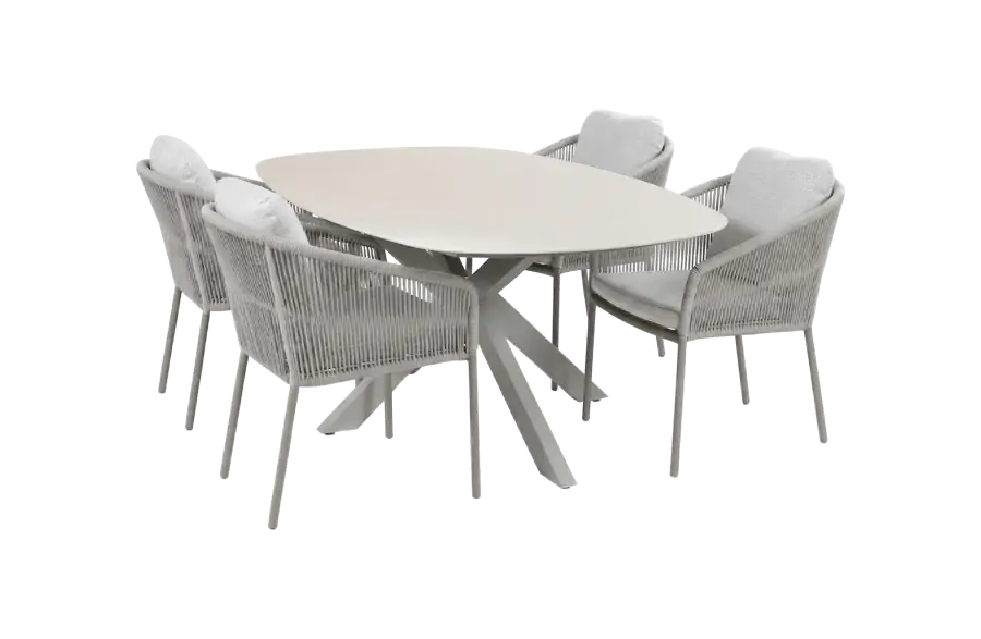 5-delige tuinset | 4 Alezio tuinstoelen (Beige) | Tuintafel Barletta 180x115cm  (Sandstone & Camel)