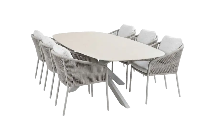 7-delige tuinset | 6 Alezio tuinstoelen (Beige) | Tuintafel Barletta 240x115cm (Camel/Sandstone)