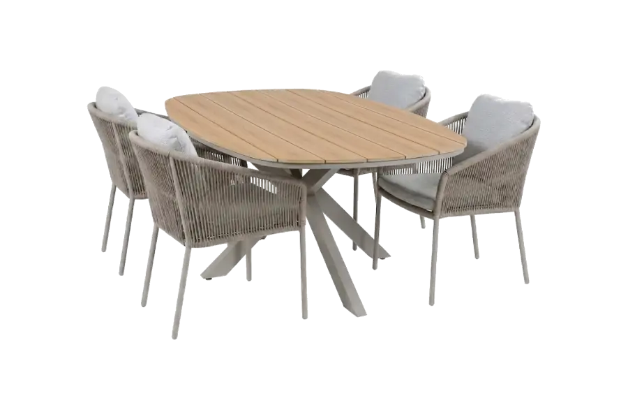 5-delige tuinset | 4 Alezio tuinstoelen (Latte/Camel) | Tuintafel Cadiz 180x115cm (Camel)