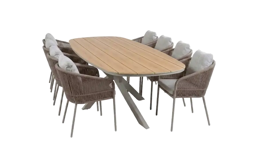 9-delige tuinset | 8 Alezio tuinstoelen (Latte) | Tuintafel Cadiz 280x115cm
