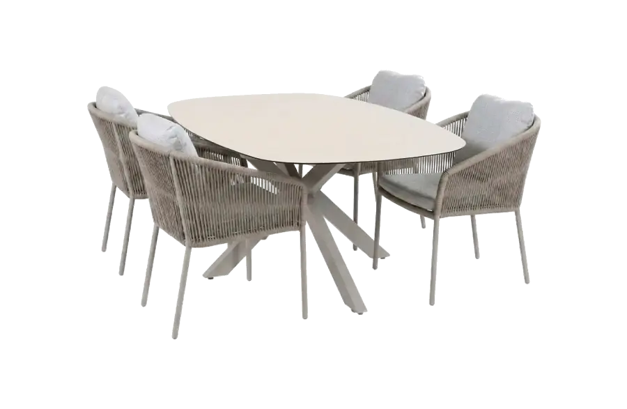 5-delige tuinset | 4 Alezio tuinstoelen (Latte) | Tuintafel Barletta 180x115cm (Sandstone & Camel)