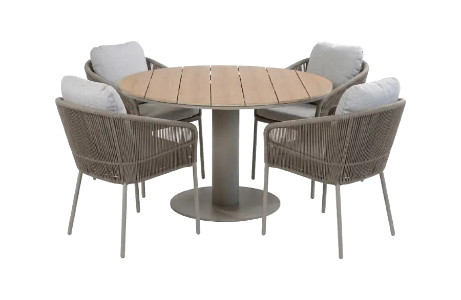 5-delige ronde tuinset | 4 Alezio tuinstoelen | Tuintafel Tower ø120cm