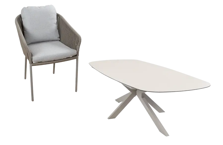 9-delige tuinset | 8 Alezio tuinstoelen (Latte/Camel) | Tuintafel Malaga 280x115cm (Camel)