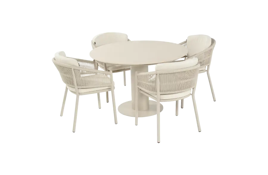 5-delige ronde tuinset | 4 Altea tuinstoelen (Sand) | Tuintafel Girona ø120cm (Sand)