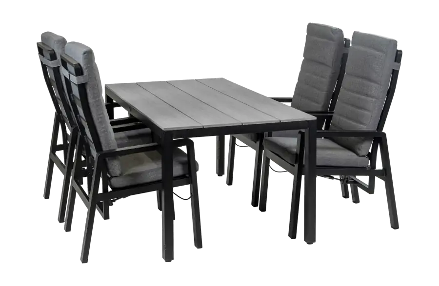 5-Delige tuinset | 4 Berlijn tuinstoelen (Black) | Tuintafel Cyprus 160x90cm (Grey)