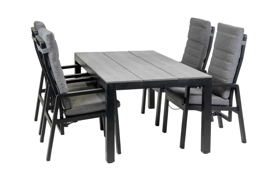 5-Delige tuinset | 4 Berlijn tuinstoelen (Black) | Tuintafel Cyprus 180x100cm (Grey)