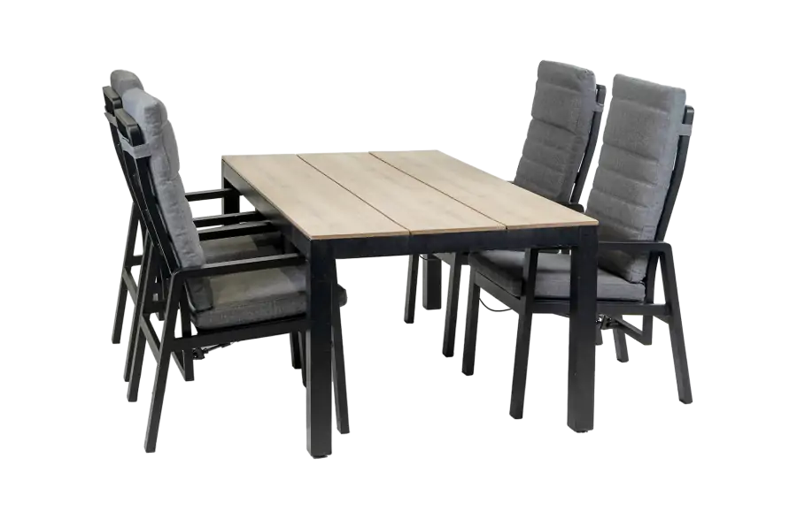 5-Delige tuinset | 4 Berlijn tuinstoelen (Black) | Tuintafel Cyprus 180x100cm (Wood)