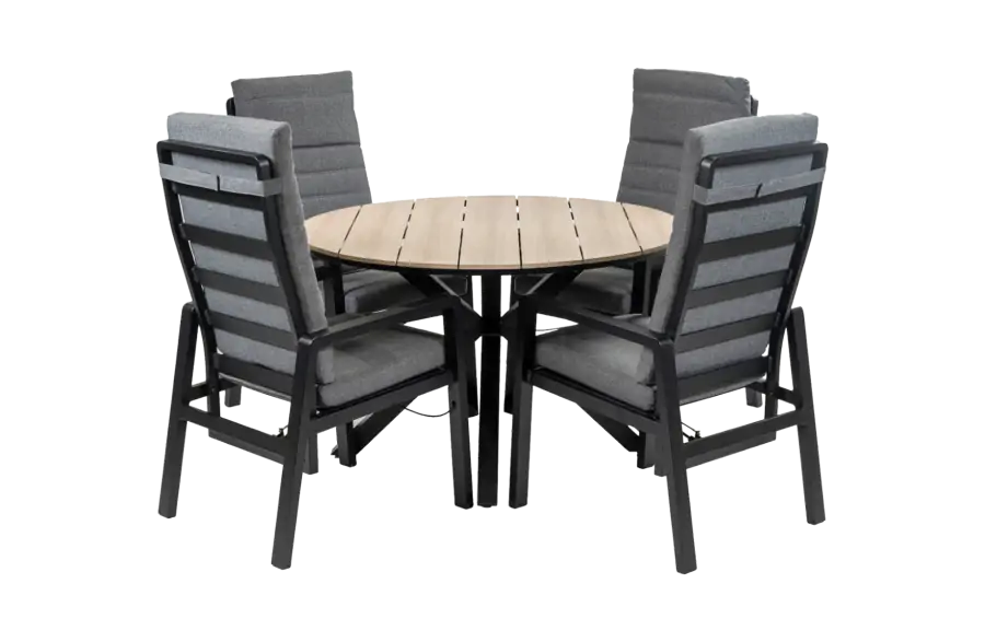 5-Delige ronde tuinset | 4 Berlijn tuinstoelen (Black)  | Tuintafel Cyprus ø120cm ( Wood)