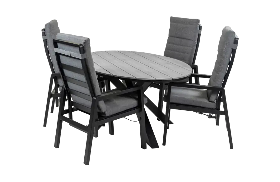 5-Delige tuinset | 4 Berlijn tuinstoelen (Black) | 180cm ovale Cyprus tuintafel (Grey)