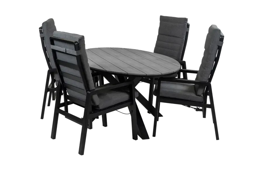 5-Delige tuinset | 4 Berlijn tuinstoelen (Black) | 180cm ovale Cyprus tuintafel (Grey)