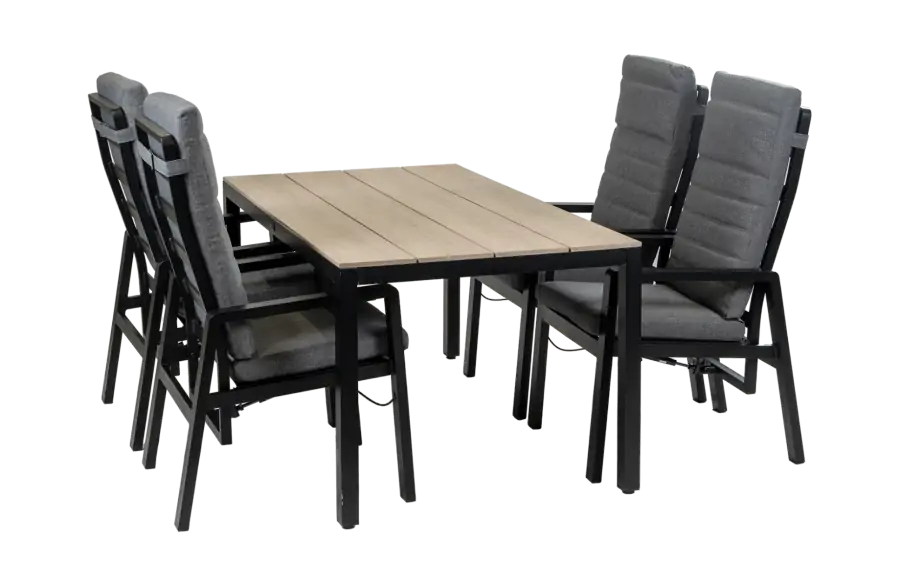 5-Delige tuinset | 4 Berlijn tuinstoelen (Black) | Tuintafel Cyprus 180x100cm (Wood)