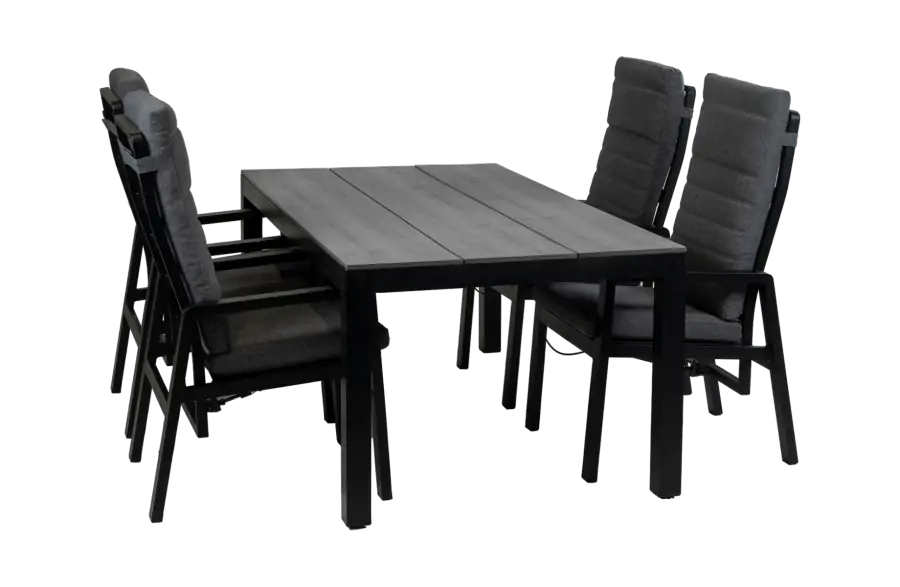 5-Delige tuinset | 4 Berlijn tuinstoelen (Black) | Tuintafel Cyprus 180x100cm (Grey)