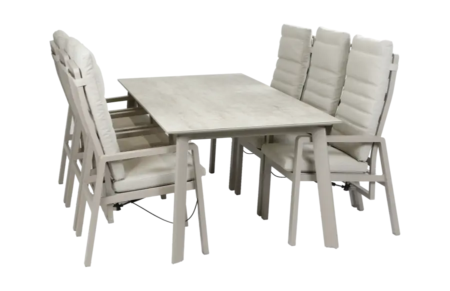 7-delige tuinset | 6 verstelbare Berlijn tuinstoelen (Champagne) | Tuintafel Malta 220x100cm