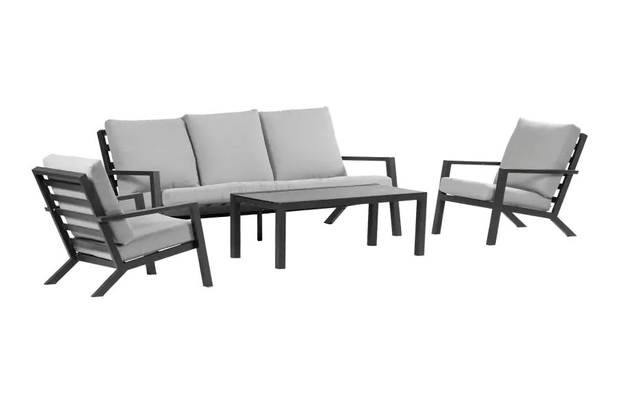 Stoel-bank Loungeset Bezano | met 3-persoonsbank | Matt Black/Off White | Aluminium
