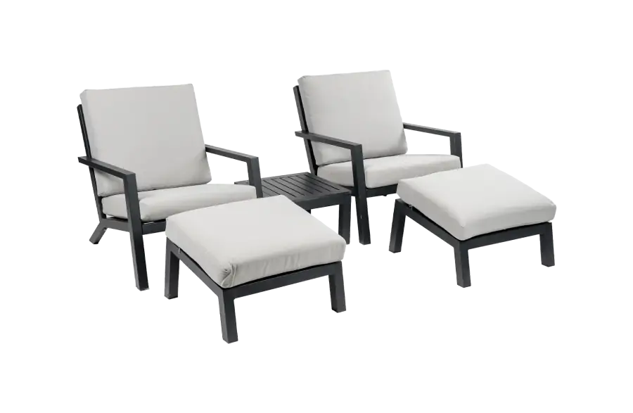2x loungestoel Bezano | Off White  + 2x Voetenbank Bezano Off-White + Bijzettafel 50x