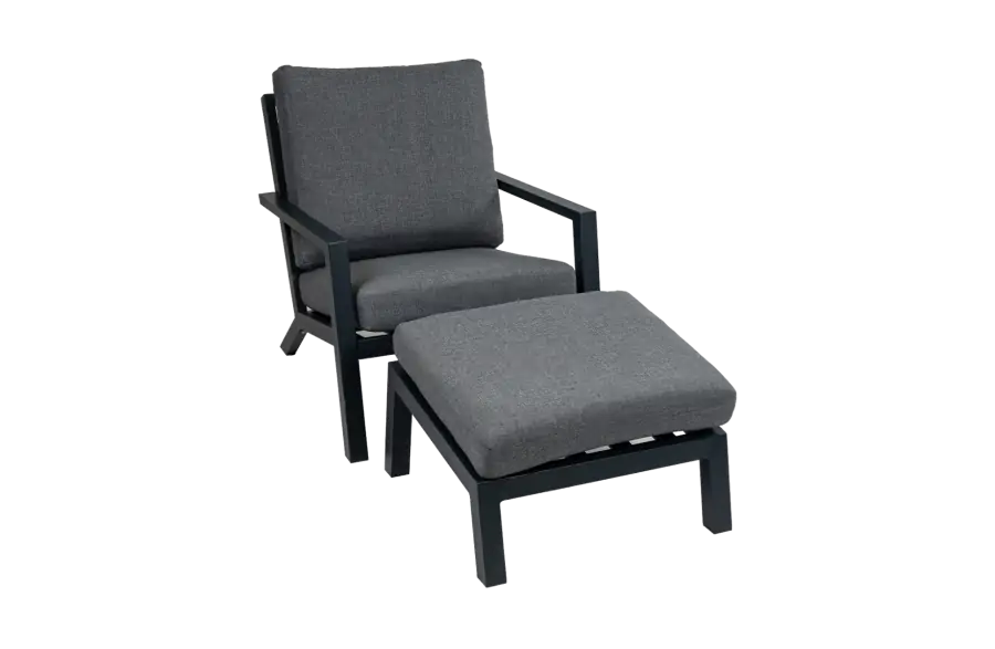 Bezano loungestoel Black Grey + Voetenbank Bezano Black Grey