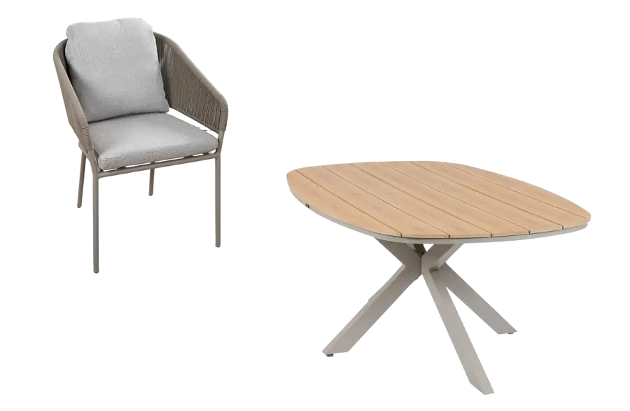 5-delige tuinset | 4 Brindsi tuinstoelen (Latte & Camel) | Tuintafel Cadiz 180x115cm (Camel)