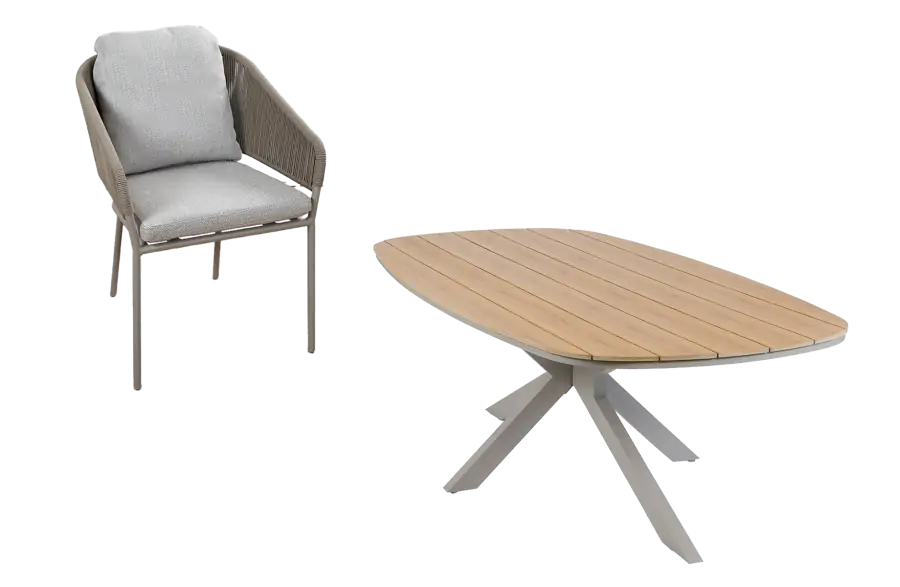 7-delige tuinset | 6 Brindsi tuinstoelen (Latte & Camel) | Tuintafel Cadiz 240x115cm (Camel)