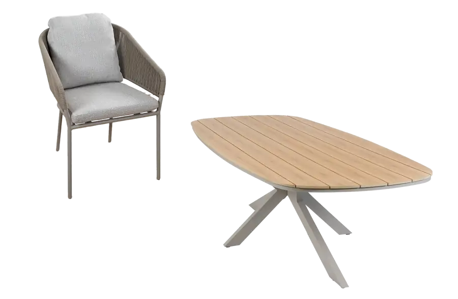 9-delige tuinset | 8 Brindsi tuinstoelen (Latte & Camel) | Tuintafel Cadiz 280x115cm (Camel)