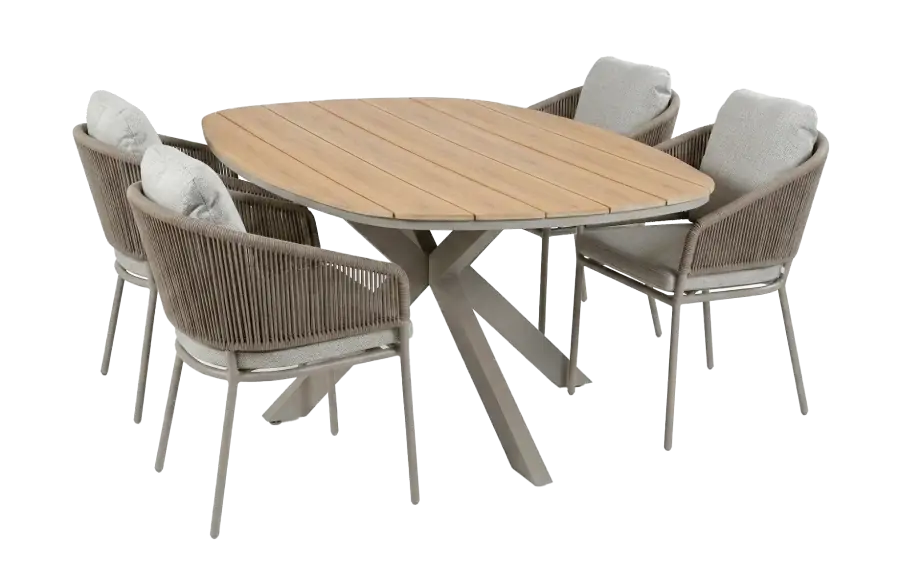 5-delige tuinset | 4 Brindsi tuinstoelen (Latte & Camel) | Tuintafel Cadiz 180x115cm (Camel)